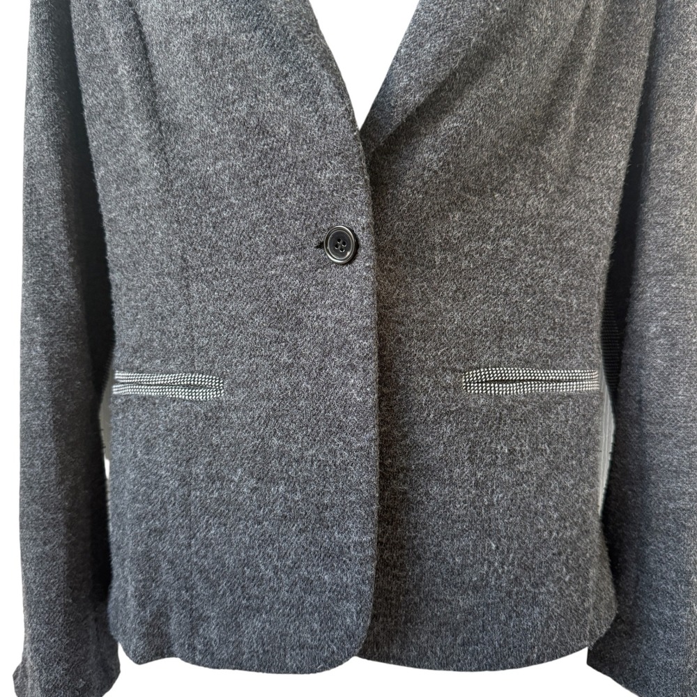 Gray Sweater Blazer Women Small Elbow Patch Contrast Trim Career Professional - Picture 14 of 16